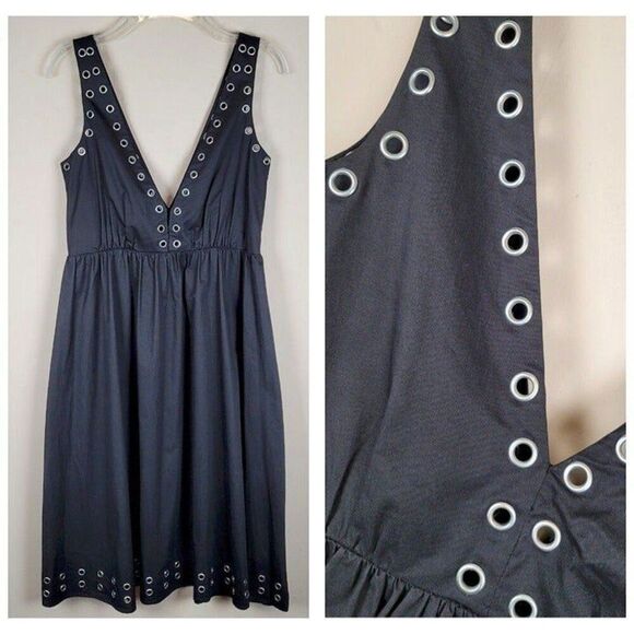 Marciano Dresses & Skirts - Y2K Marciano Size S Black A-Line Knee Lenght Dress Silver Rings Grommets Eyelet